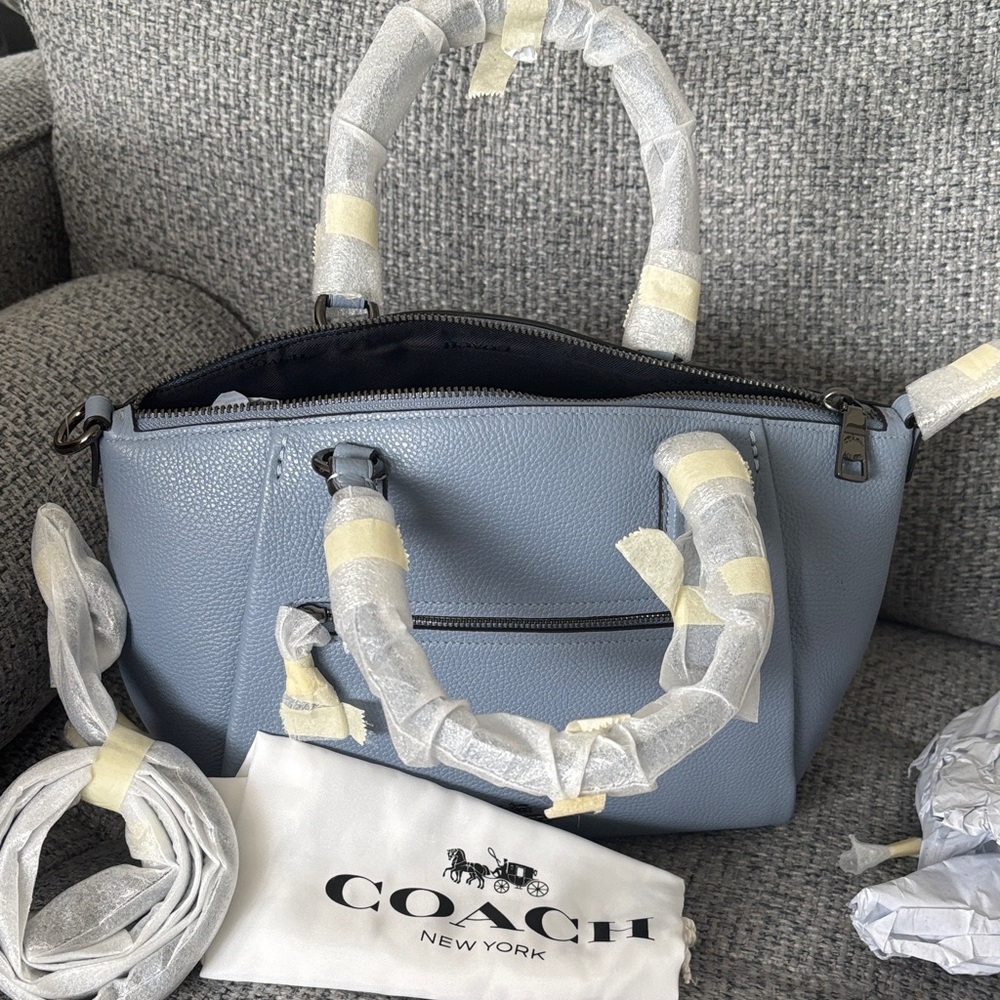 Coach Pebbled Leather Satchel - Light Blue - Picture 2 of 4
